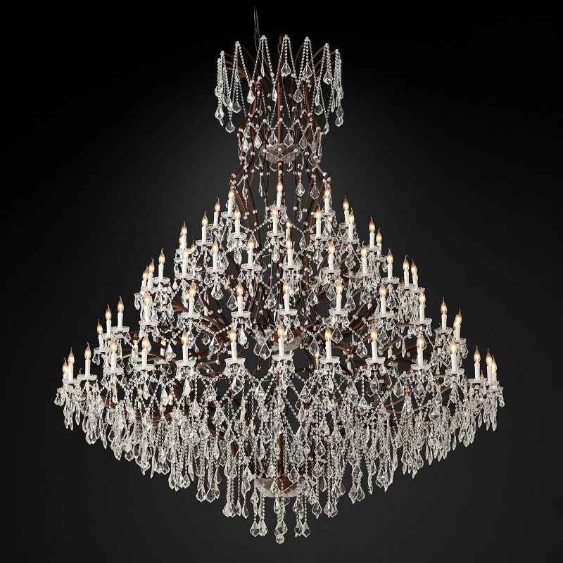 19th C. Rococo Iron & Crystal Round Chandelier 101"