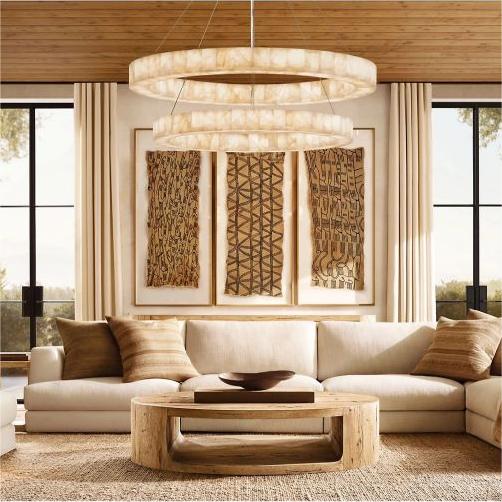 Alabaster Ezreal Two-Tier Round Chandelier 60"