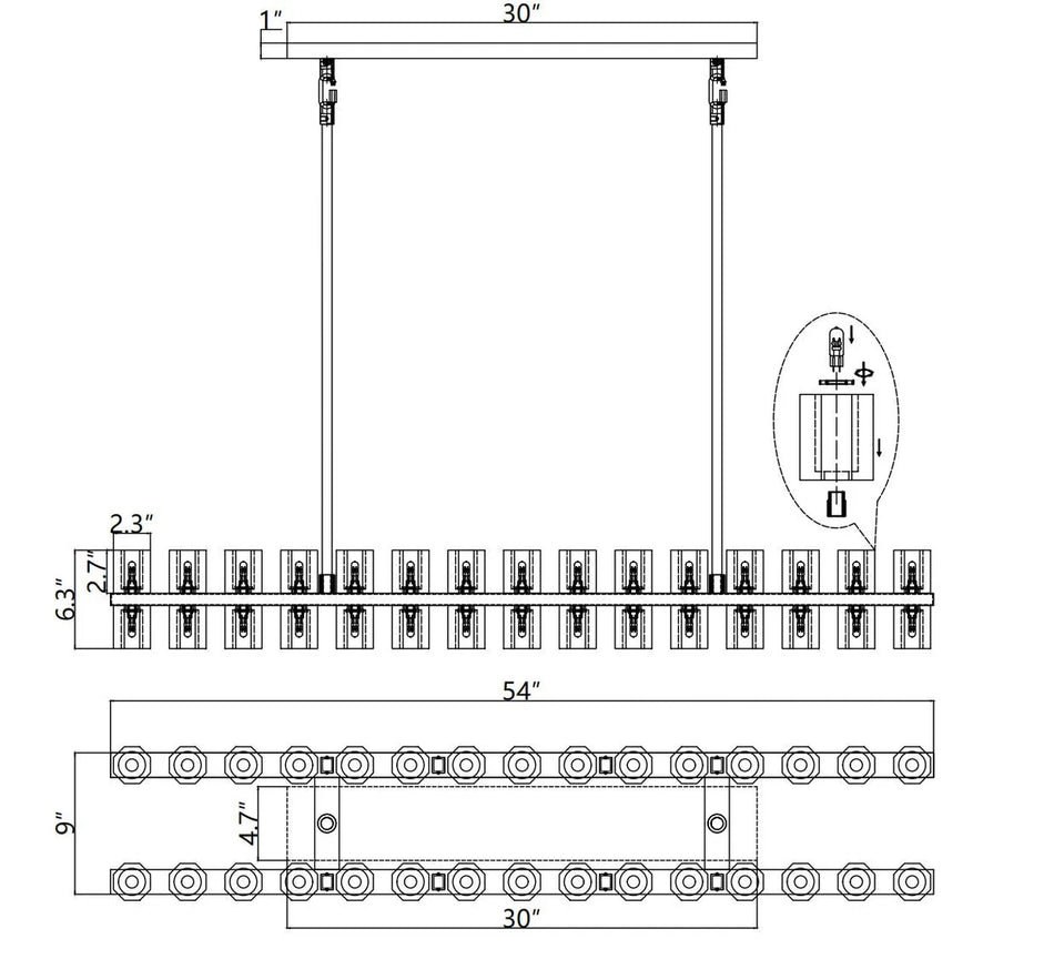 Wine-Glass Linear Chandelier <54"-72">